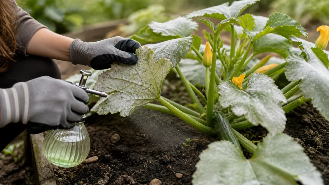 Traitement oidium courgette : voile blanc poudreux sur feuilles de courgette