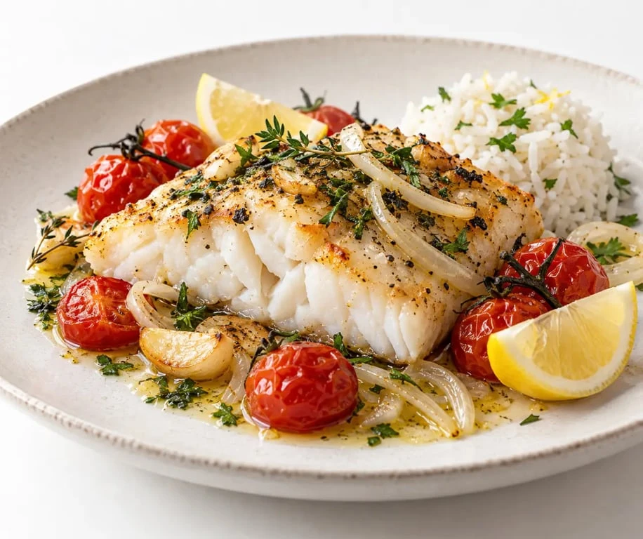 Recette de poisson au four avec cabillaud, tomates cerises et citron