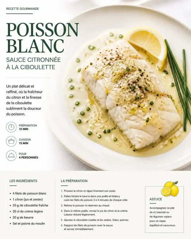 Recette sauce au poisson citronnée sur un filet de poisson blanc