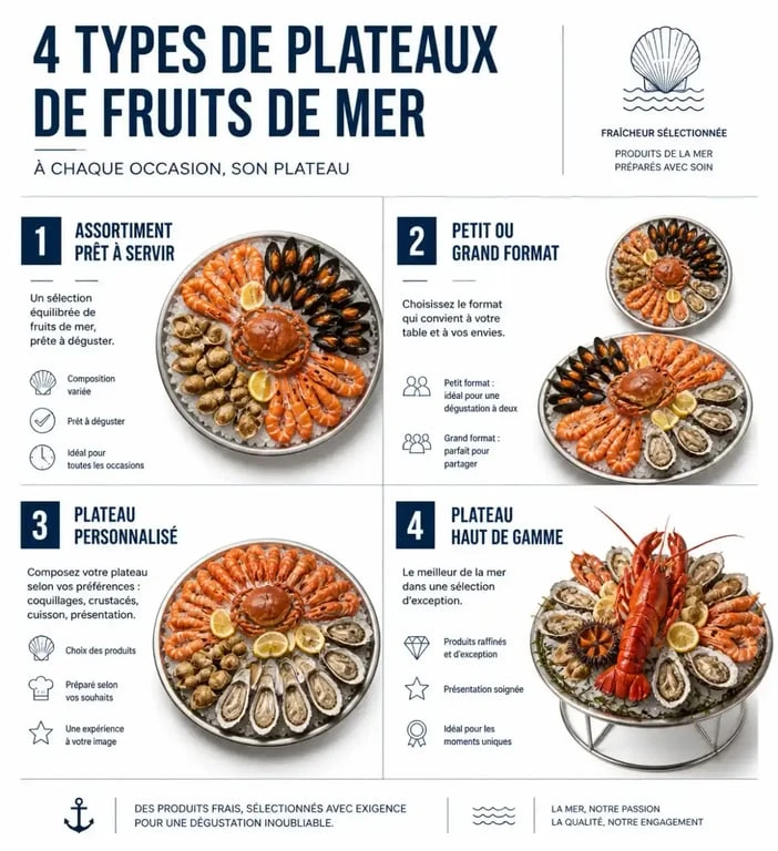 Plateaux de fruits de mer comparés selon leur composition et leur format