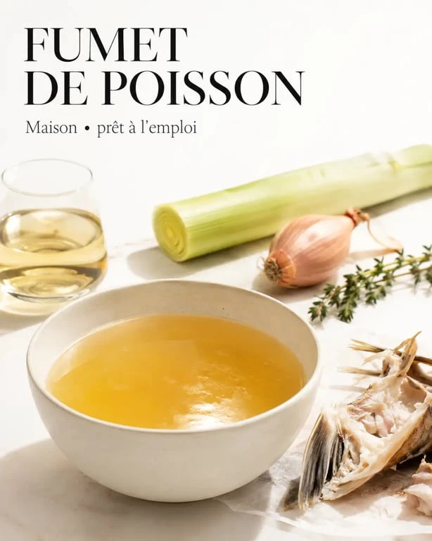 Recette fumet de poisson maison en bol avec aromates