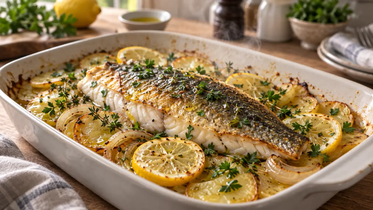 Recette poisson maigre au four, filet nacré et pommes de terre