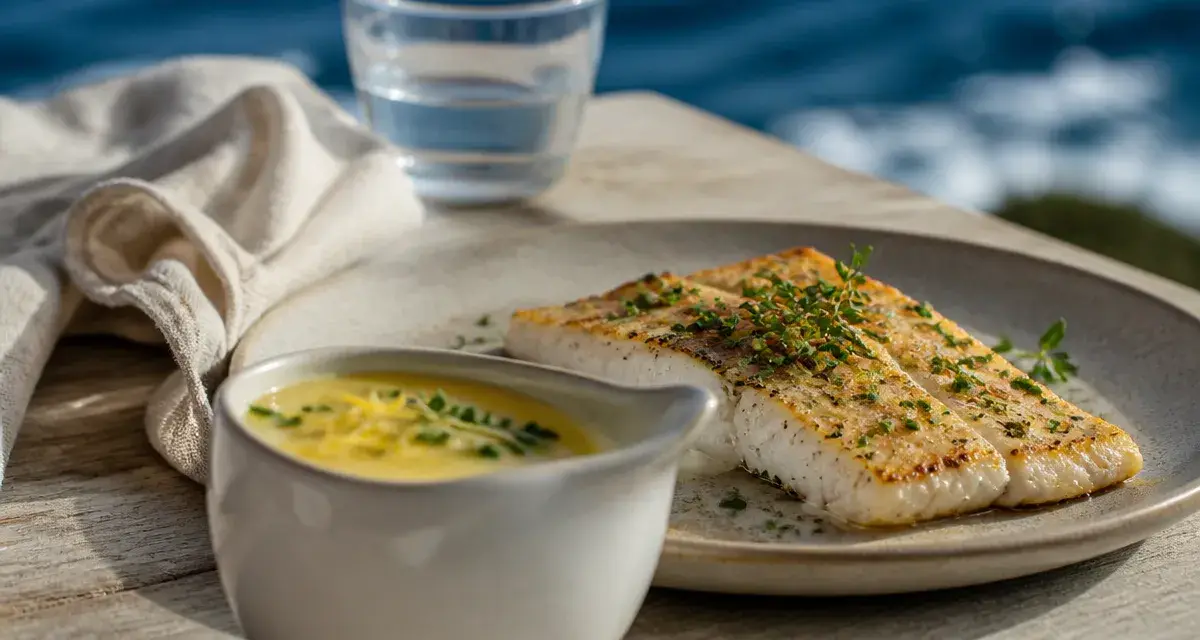 Recette sauce au poisson citron-beurre maison, saucière et poisson poêlé