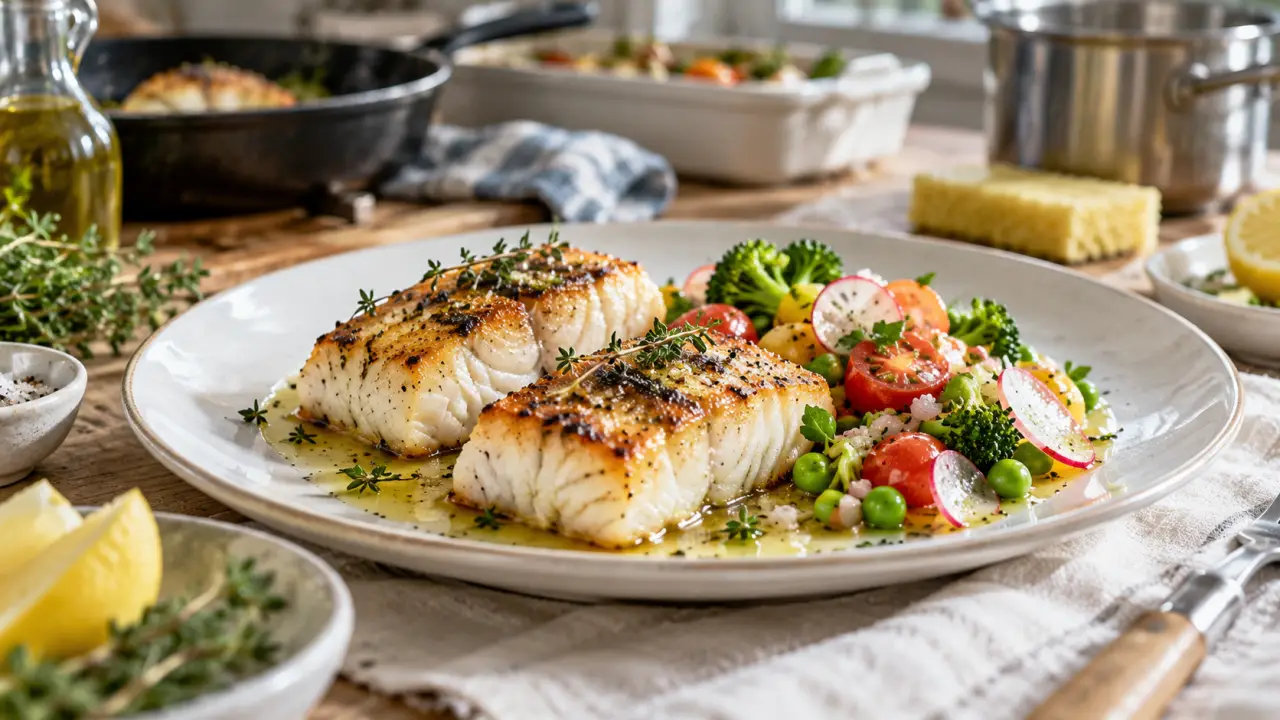 Recette poisson au four Cyril Lignac : pavés de poisson dorés, sauce vierge croquante