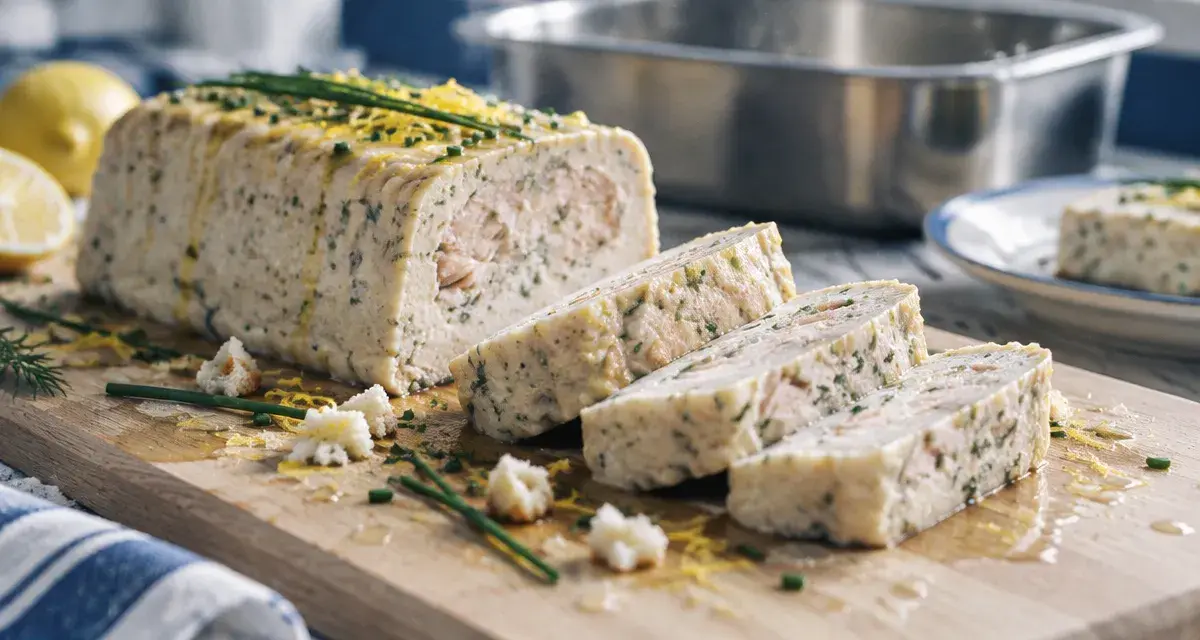 Recette terrine de poisson moelleuse au bain-marie, terrine tranchée