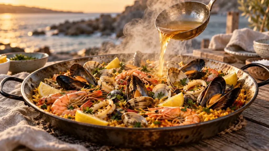 Paella aux fruits de mer : l’ordre des cuissons pour un riz fondant et des coquillages tendres
