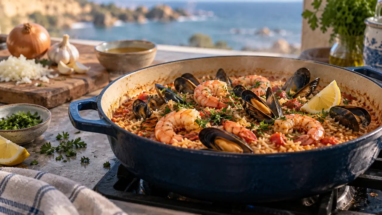 Riz aux fruits de mer moelleux aux crevettes et moules